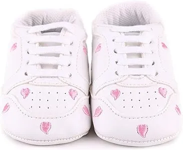Anrenity Baby Sneakers for Girls Boys Lace up Moccasins Infant Soft Sole First Walking Crib Shoes Pink Heart    S4272783