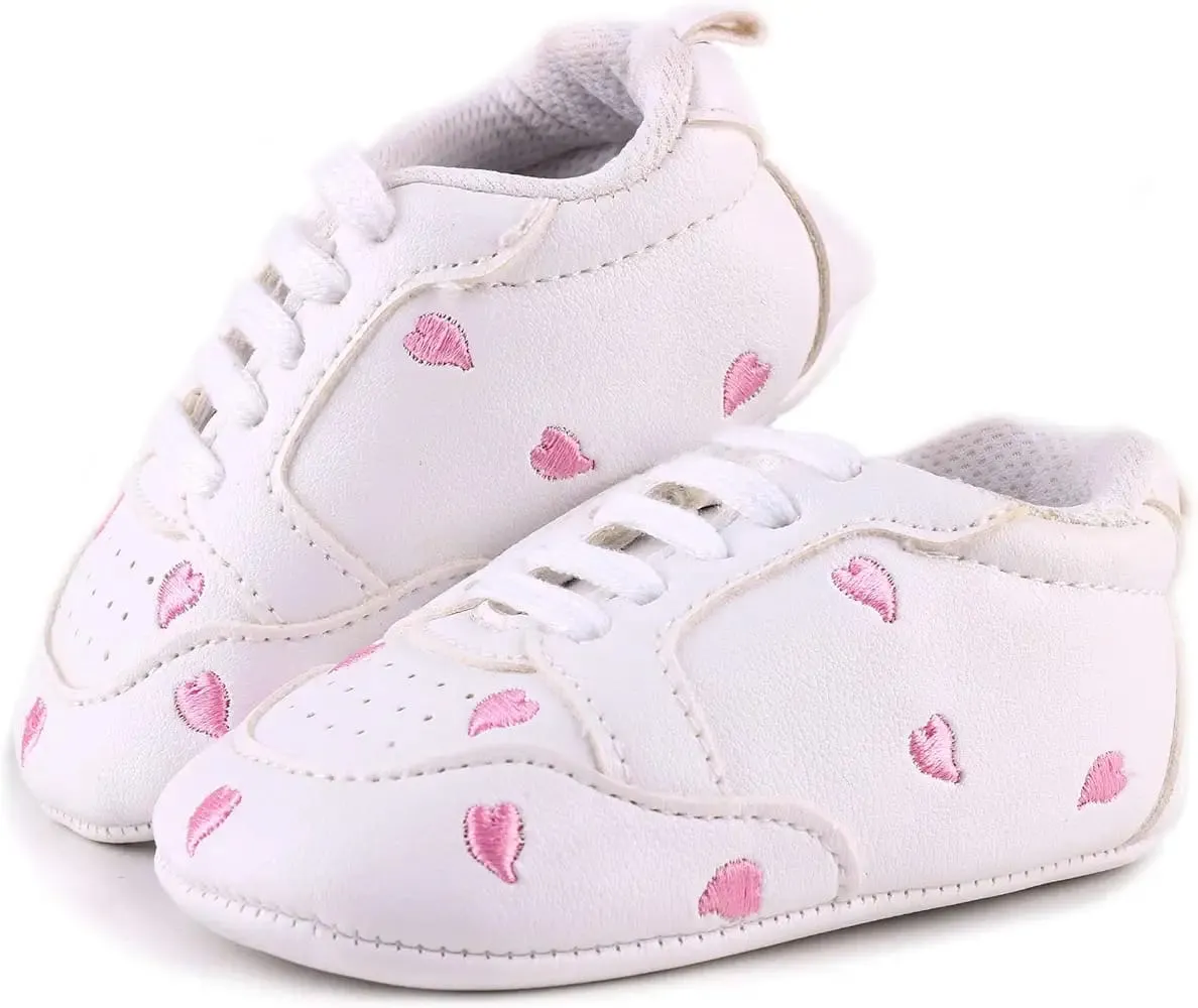 Anrenity Baby Sneakers for Girls Boys Lace up Moccasins Infant Soft Sole First Walking Crib Shoes Pink Heart    S4272783