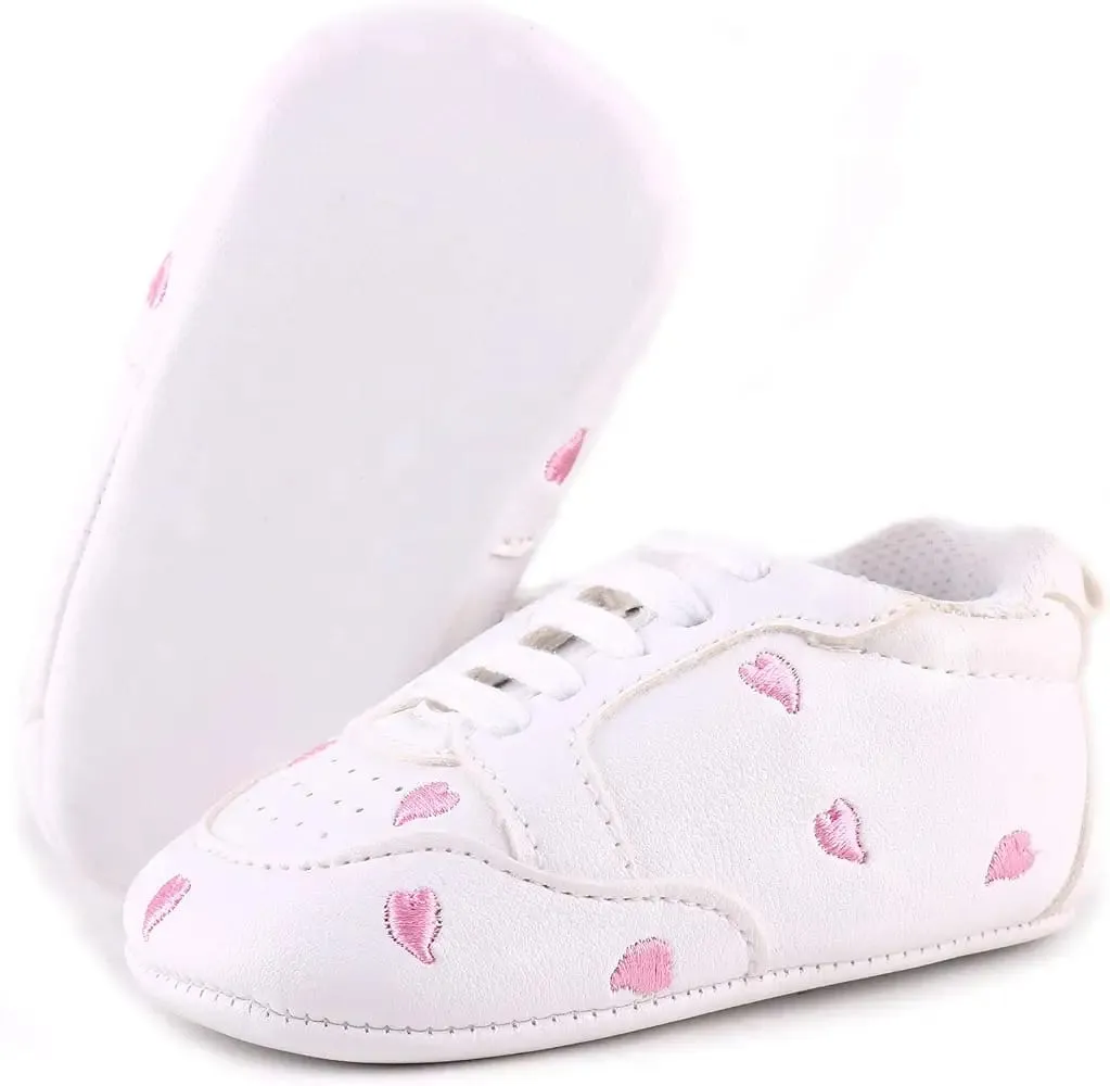 Anrenity Baby Sneakers for Girls Boys Lace up Moccasins Infant Soft Sole First Walking Crib Shoes Pink Heart    S4272783