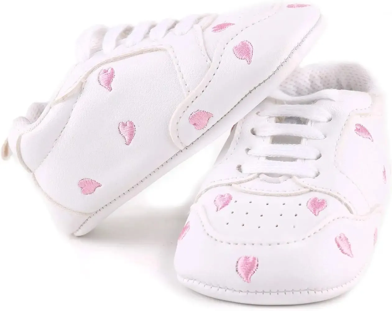 Anrenity Baby Sneakers for Girls Boys Lace up Moccasins Infant Soft Sole First Walking Crib Shoes Pink Heart    S4272783