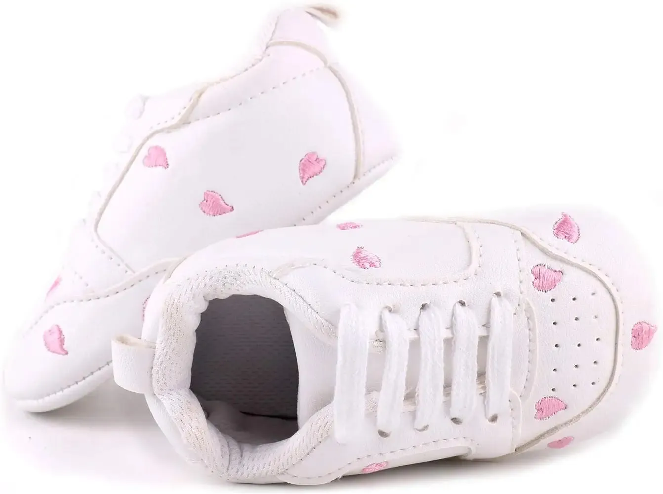 Anrenity Baby Sneakers for Girls Boys Lace up Moccasins Infant Soft Sole First Walking Crib Shoes Pink Heart    S4272783