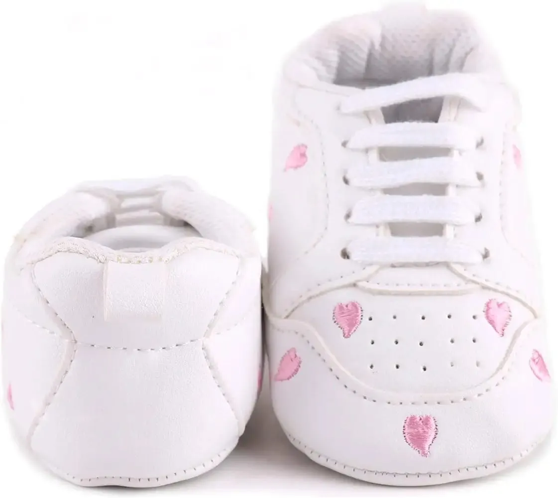 Anrenity Baby Sneakers for Girls Boys Lace up Moccasins Infant Soft Sole First Walking Crib Shoes Pink Heart    S4272783