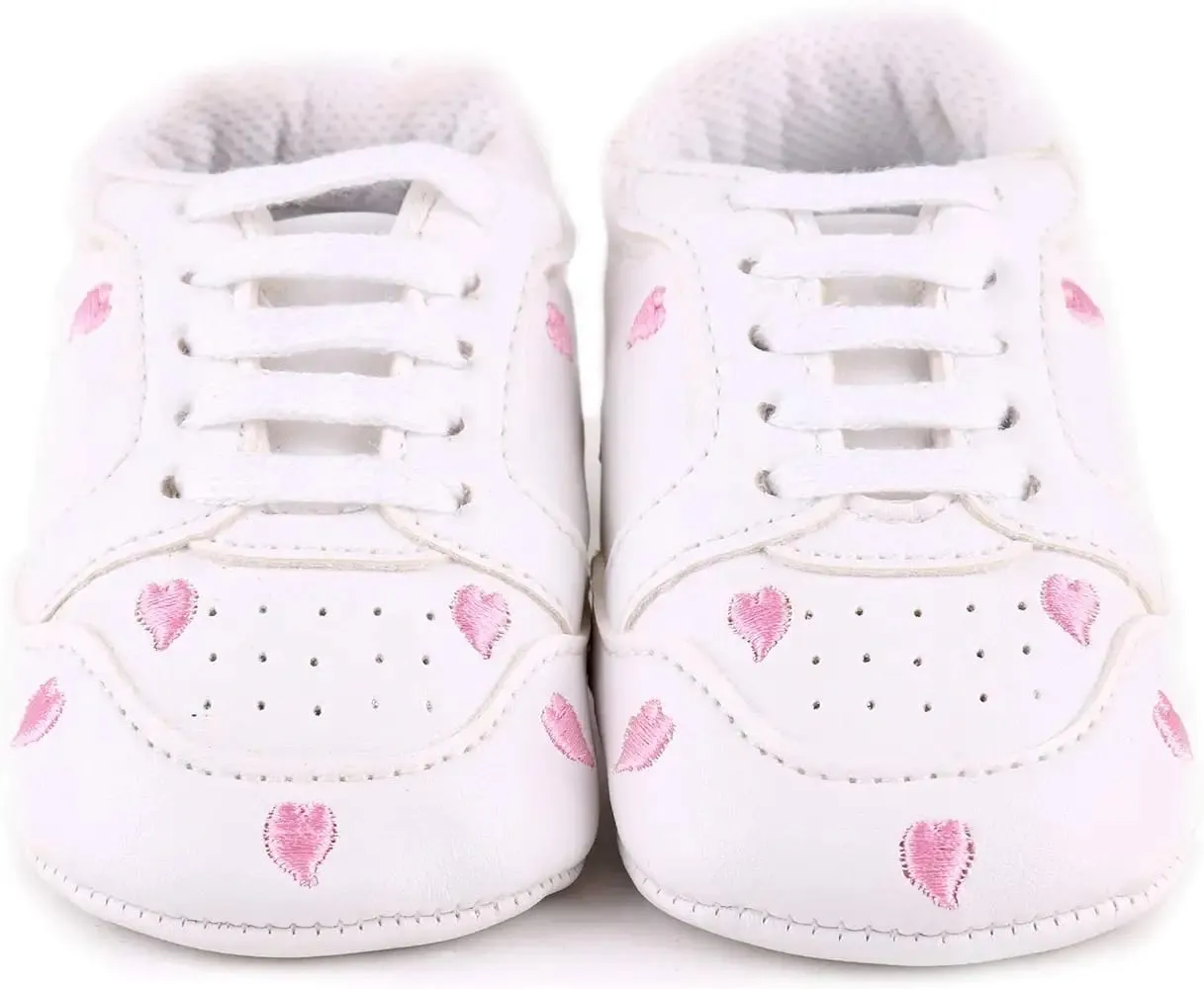 Anrenity Baby Sneakers for Girls Boys Lace up Moccasins Infant Soft Sole First Walking Crib Shoes Pink Heart    S4272783