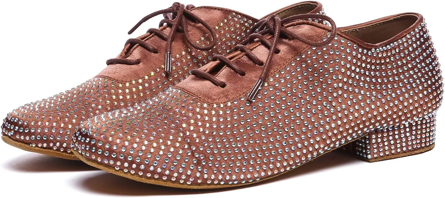 AOQUNFS Men's Latin Dance Shoes Black Rhinestones Ballroom Tango Salsa Character Shoes for Boys,Model L605