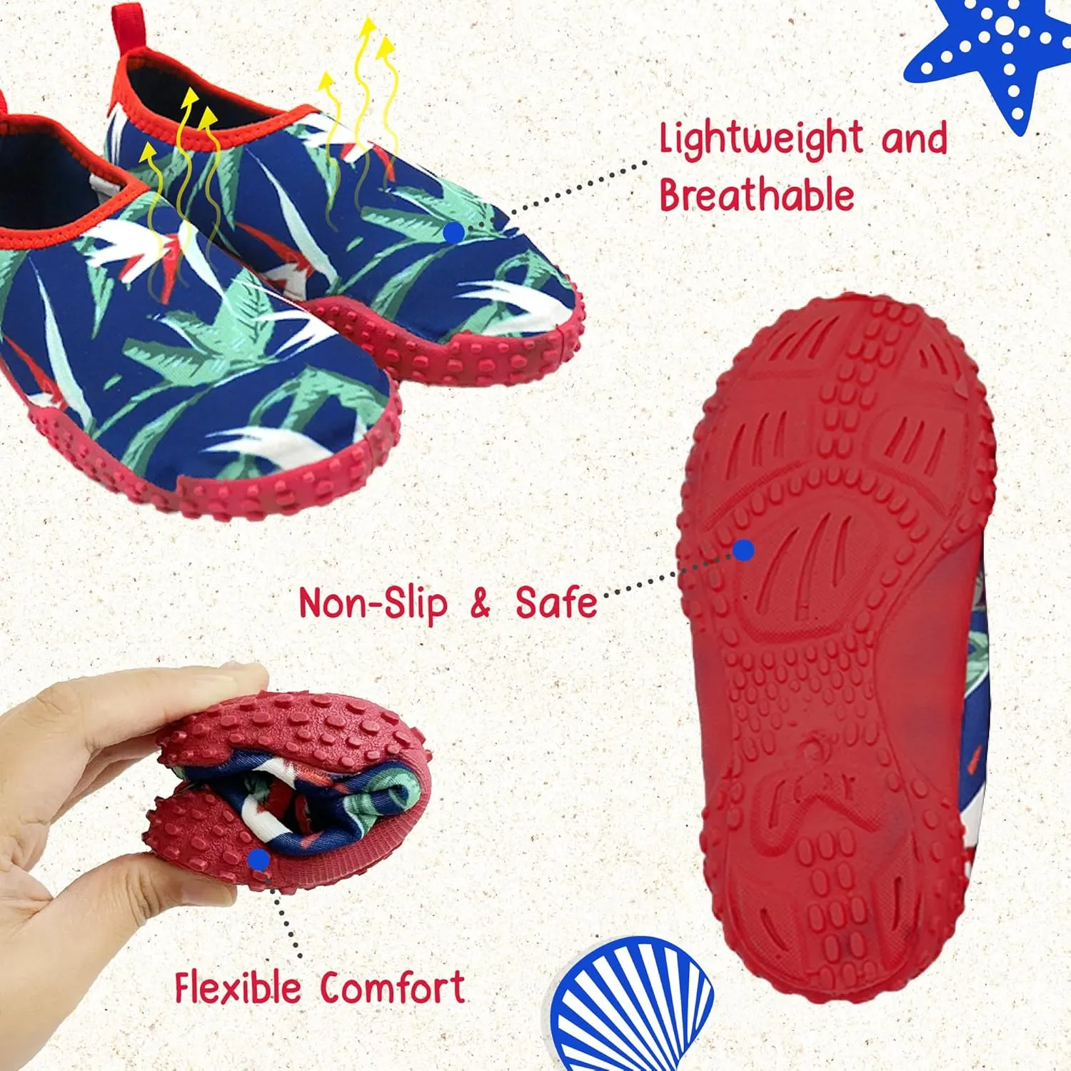 Aqua Beach Shoes, Non-Slip Baby Water Shoes for Beach and Pool Use, Lightweight and Breathable Toddler Swim Shoes, Quick-Dry and Flexible, Fits 1 to 4 Year-Olds
