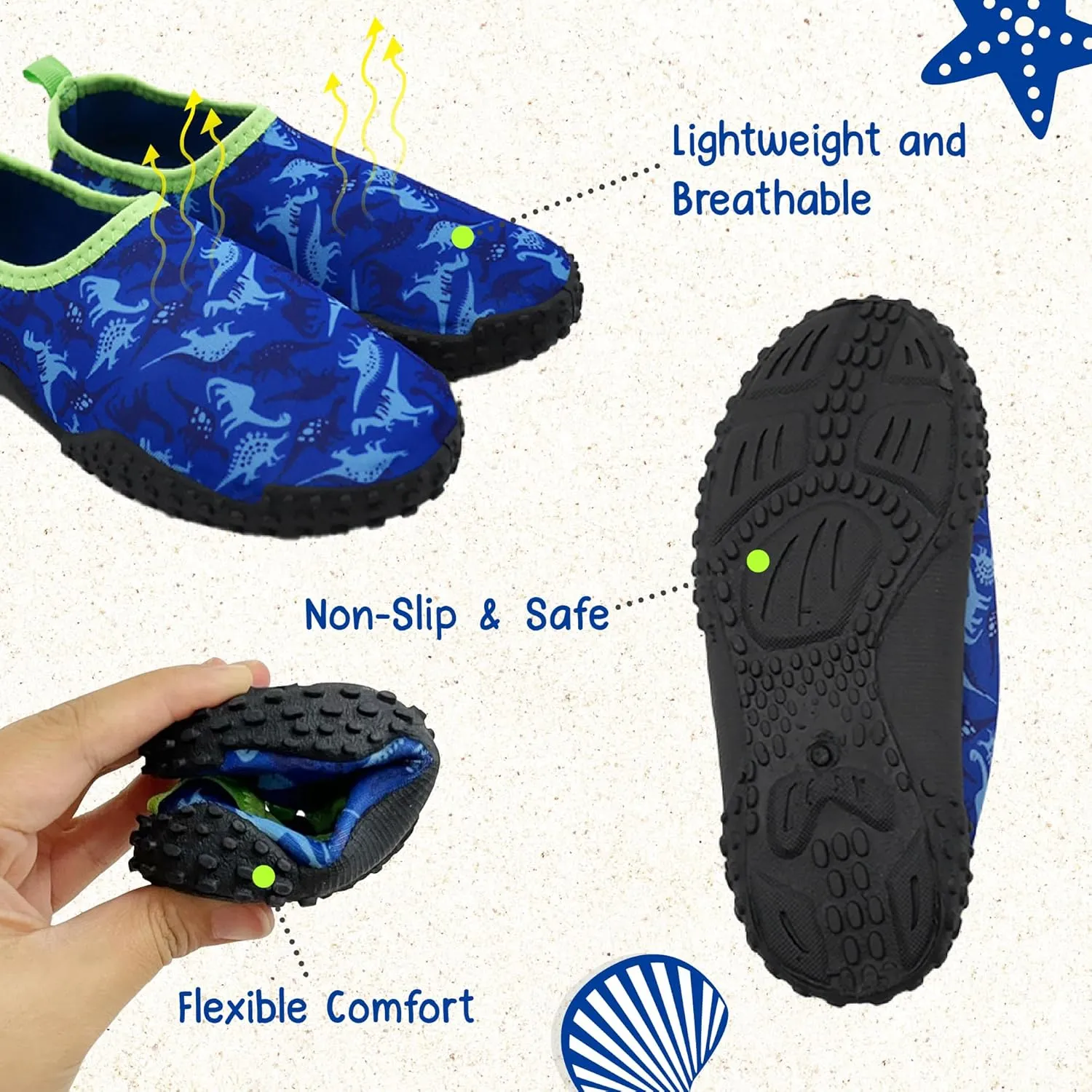 Aqua Beach Shoes, Non-Slip Baby Water Shoes for Beach and Pool Use, Lightweight and Breathable Toddler Swim Shoes, Quick-Dry and Flexible, Fits 1 to 4 Year-Olds