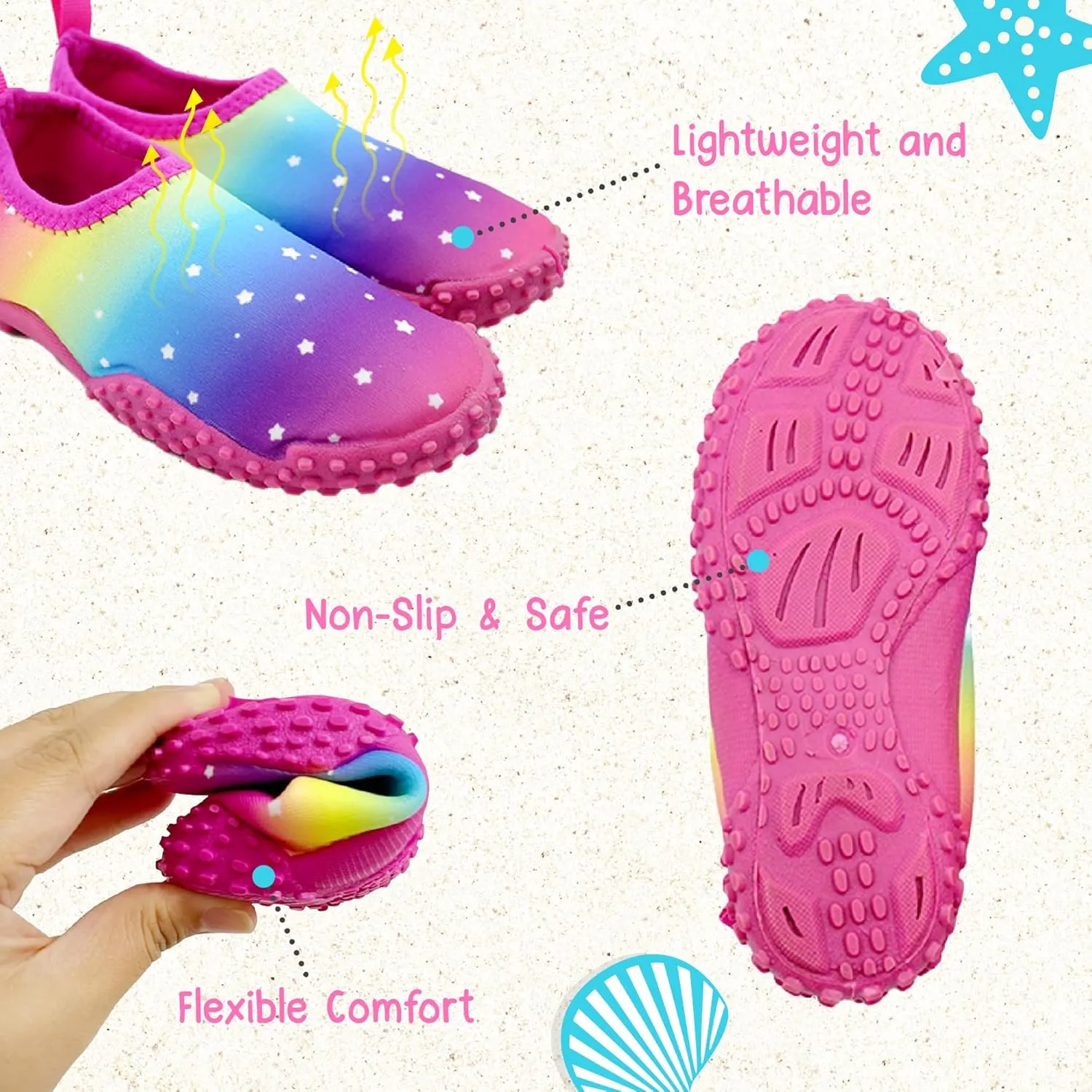 Aqua Beach Shoes, Non-Slip Baby Water Shoes for Beach and Pool Use, Lightweight and Breathable Toddler Swim Shoes, Quick-Dry and Flexible, Fits 1 to 4 Year-Olds