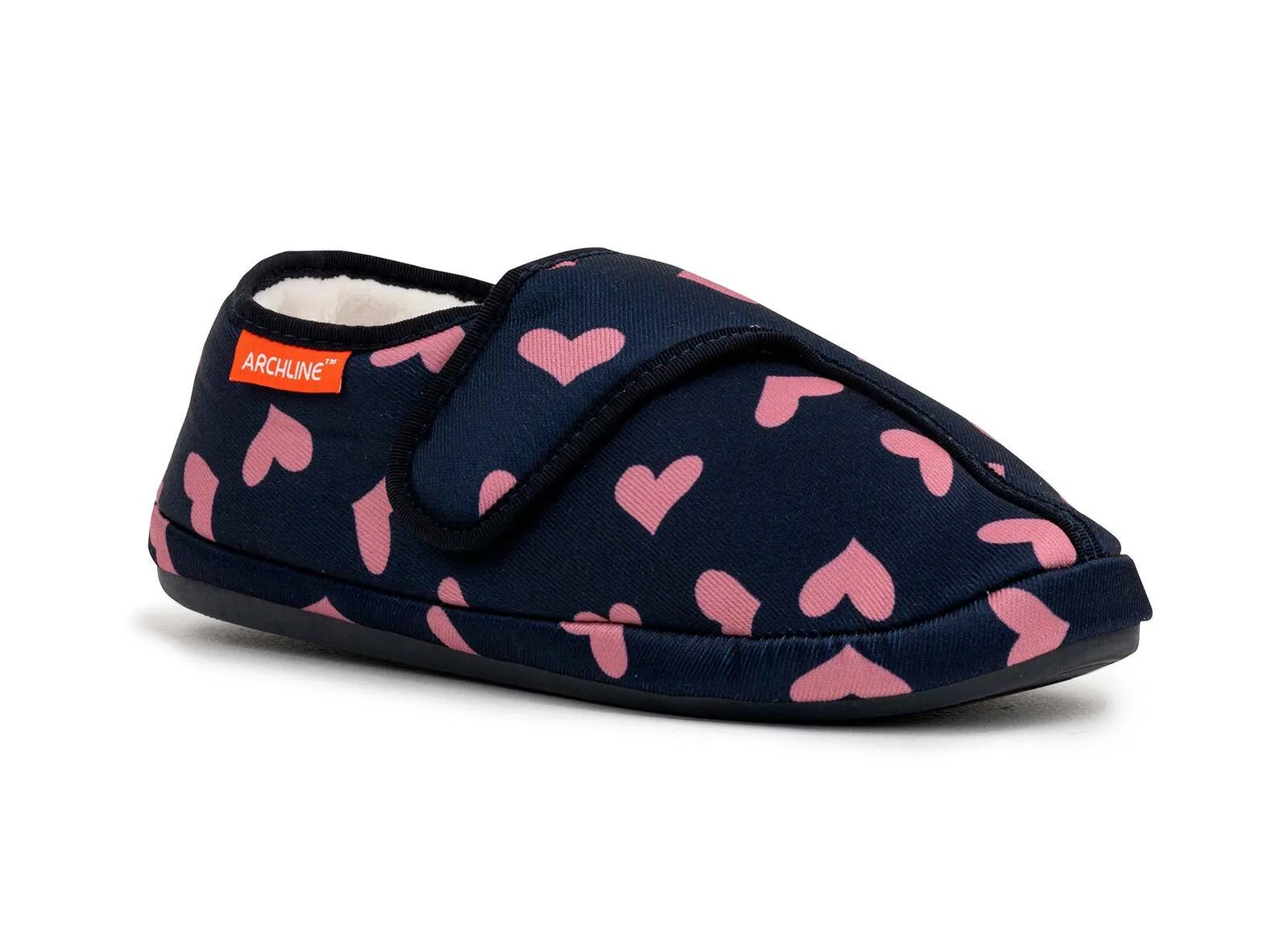ARCHLINE Orthotic Plus Slippers Closed Scuffs Pain Relief Moccasins - Navy Hearts - EU 38