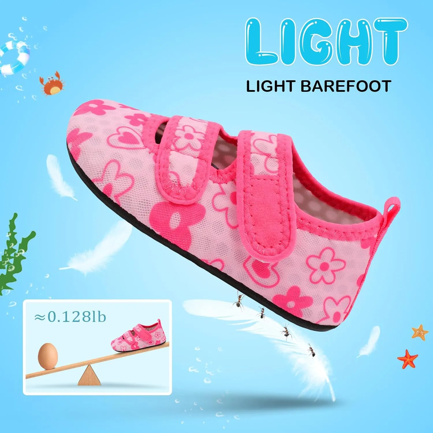 BARERUN Toddler Water Shoes Boys Girls Quick Dry Barefoot Aqua Shoes for Swim Pool Beach Non Slip Breathable Sandals Lightweight Summer House Slippers