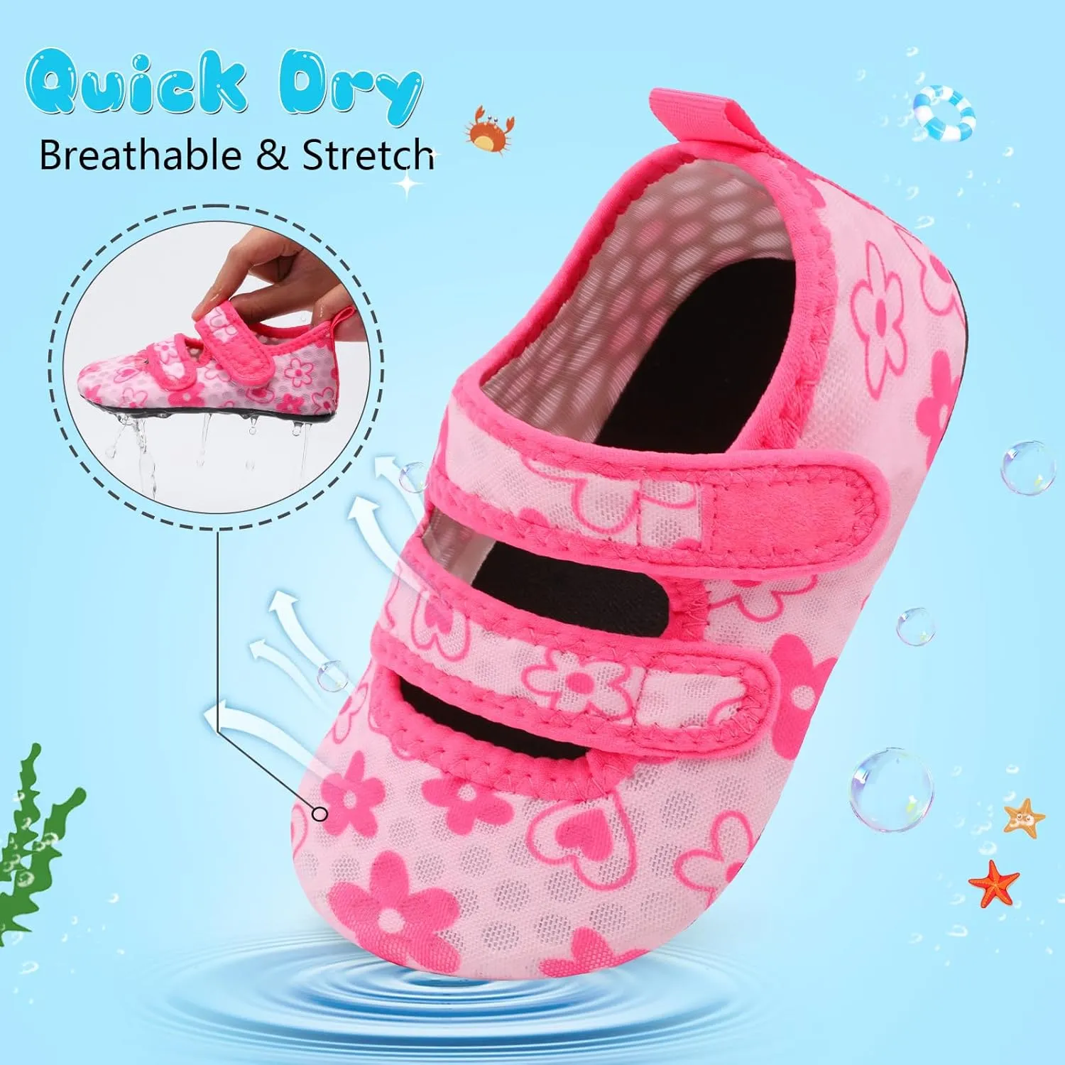 BARERUN Toddler Water Shoes Boys Girls Quick Dry Barefoot Aqua Shoes for Swim Pool Beach Non Slip Breathable Sandals Lightweight Summer House Slippers
