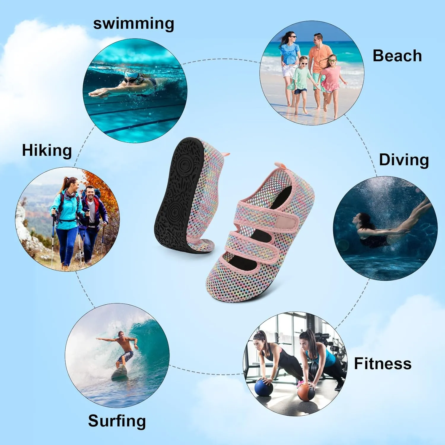 BARERUN Water Shoes Women Men Quick Dry Barefoot Beach Walking Kayaking Surfing Yoga Shoes Adjustable Wide Minimalist Sandals Slippers Indoor/Outdoor