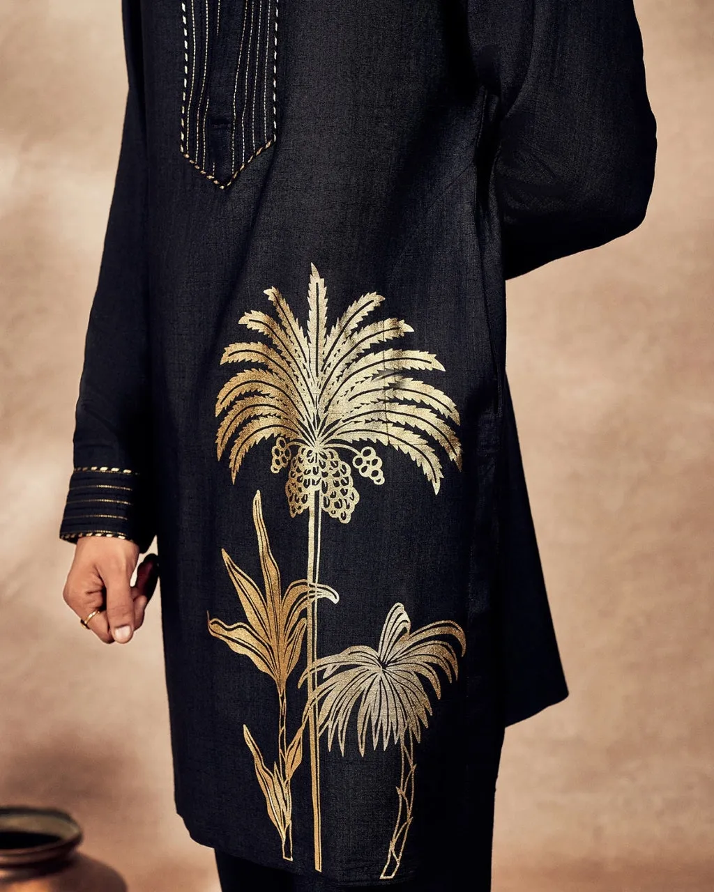 Black Palm Blooms Kurta