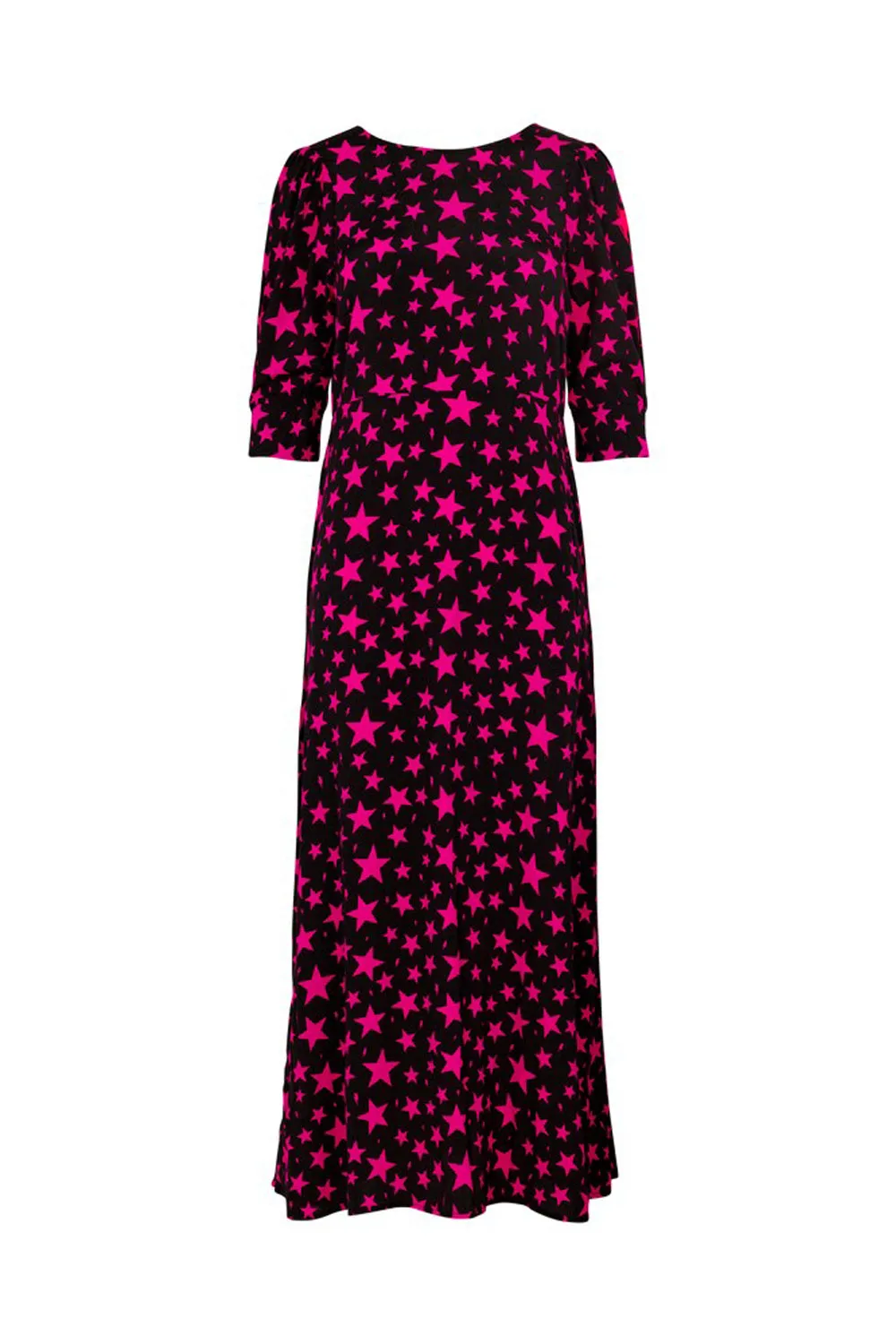 Black with Pink Star Midi Dress