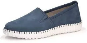 Caprice Leather Nubuck Ocean Blue Slip On Loafer With Stitch Detailing