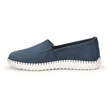 Caprice Leather Nubuck Ocean Blue Slip On Loafer With Stitch Detailing