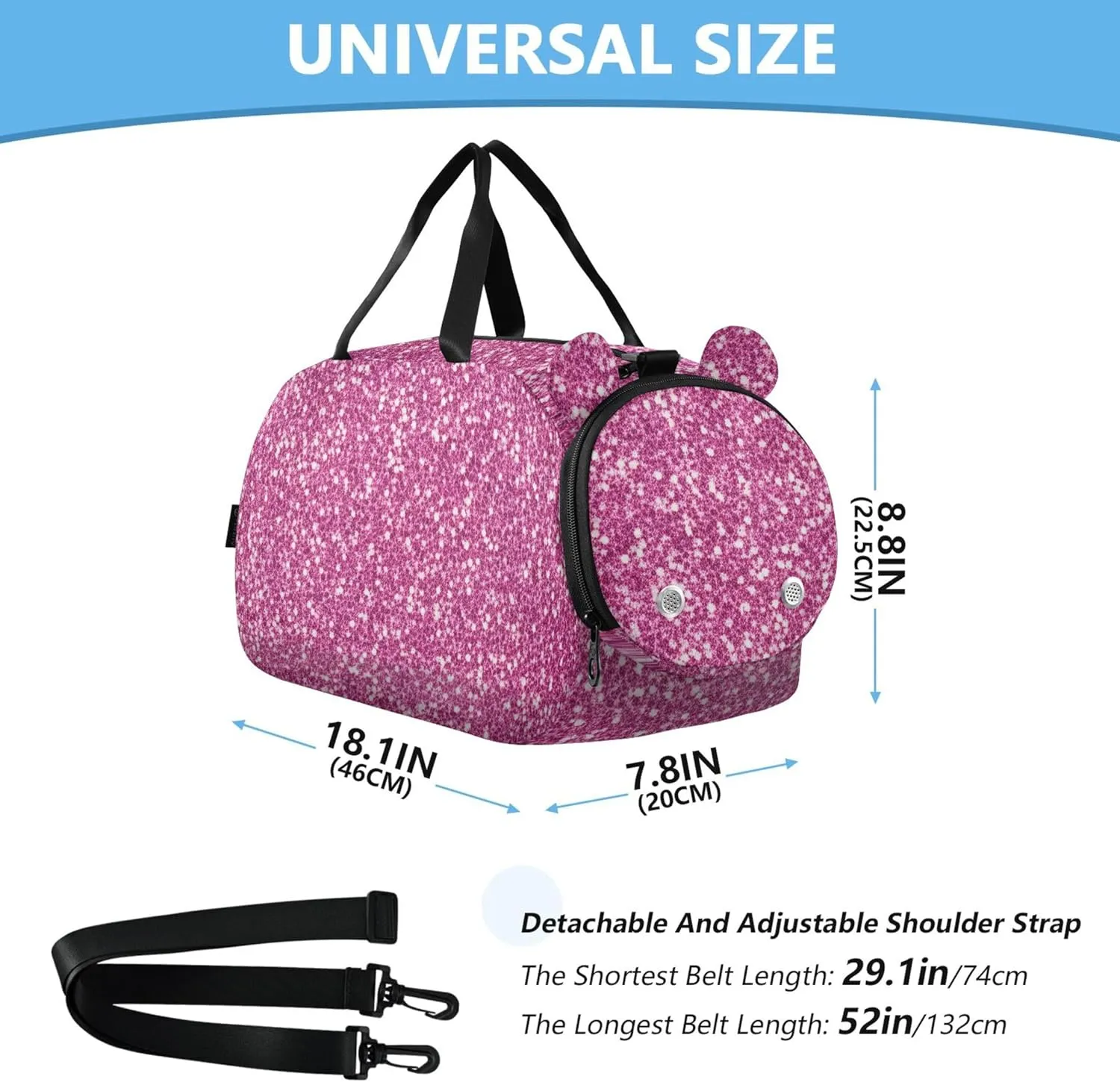 Carry on Duffel Bag for Boys Weekender Overnight Girls Duffle Bags for Travel Kids Luggage Sports Bag Shiny Pink Glitter Sparkling