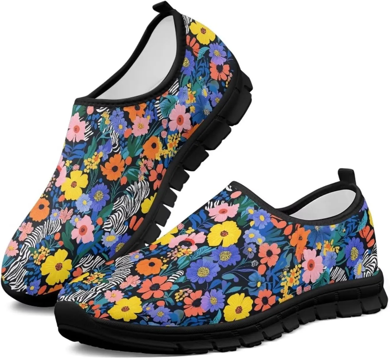 Classic Slip On Sneakers Lightweight Casual Running Shoe Woman Fashion Soft Elastic Loafers for Walk The Dog Size 5.5-11.5 Black Sole