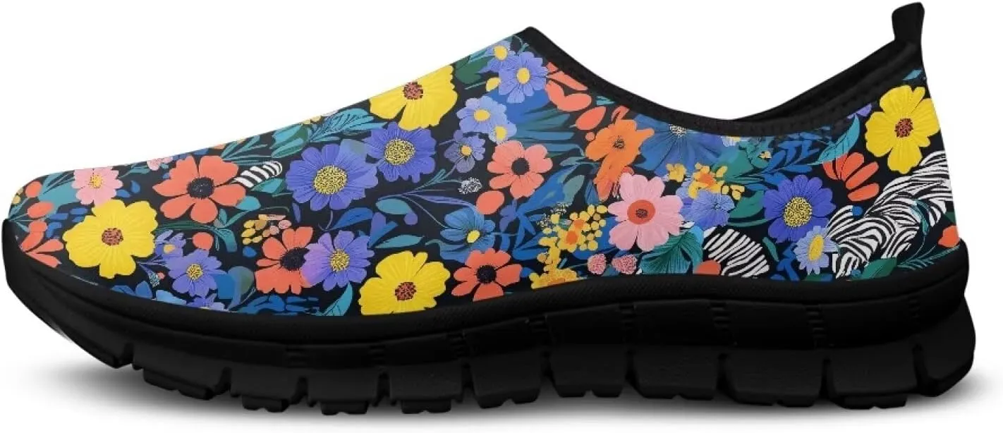 Classic Slip On Sneakers Lightweight Casual Running Shoe Woman Fashion Soft Elastic Loafers for Walk The Dog Size 5.5-11.5 Black Sole