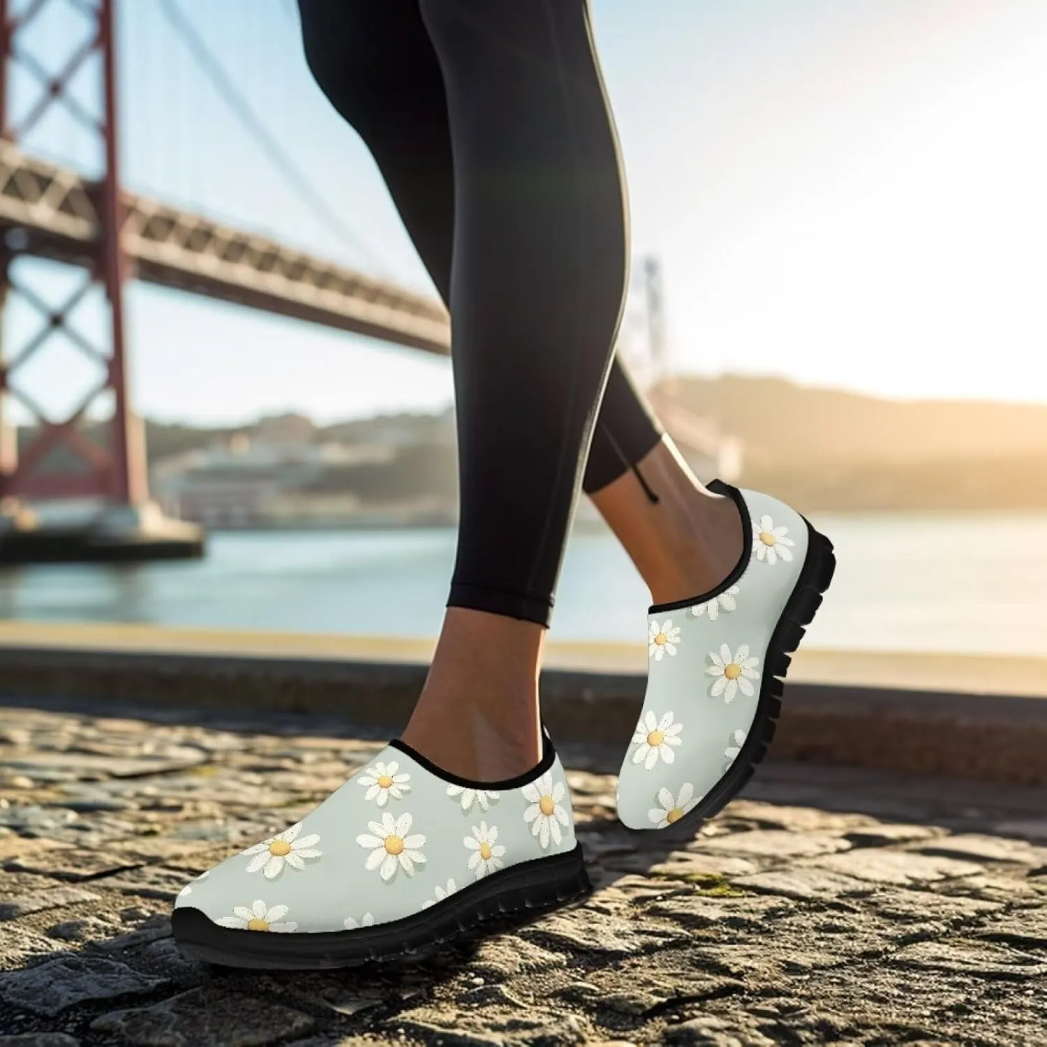 Classic Slip On Sneakers Lightweight Casual Running Shoe Woman Fashion Soft Elastic Loafers for Walk The Dog Size 5.5-11.5 Black Sole