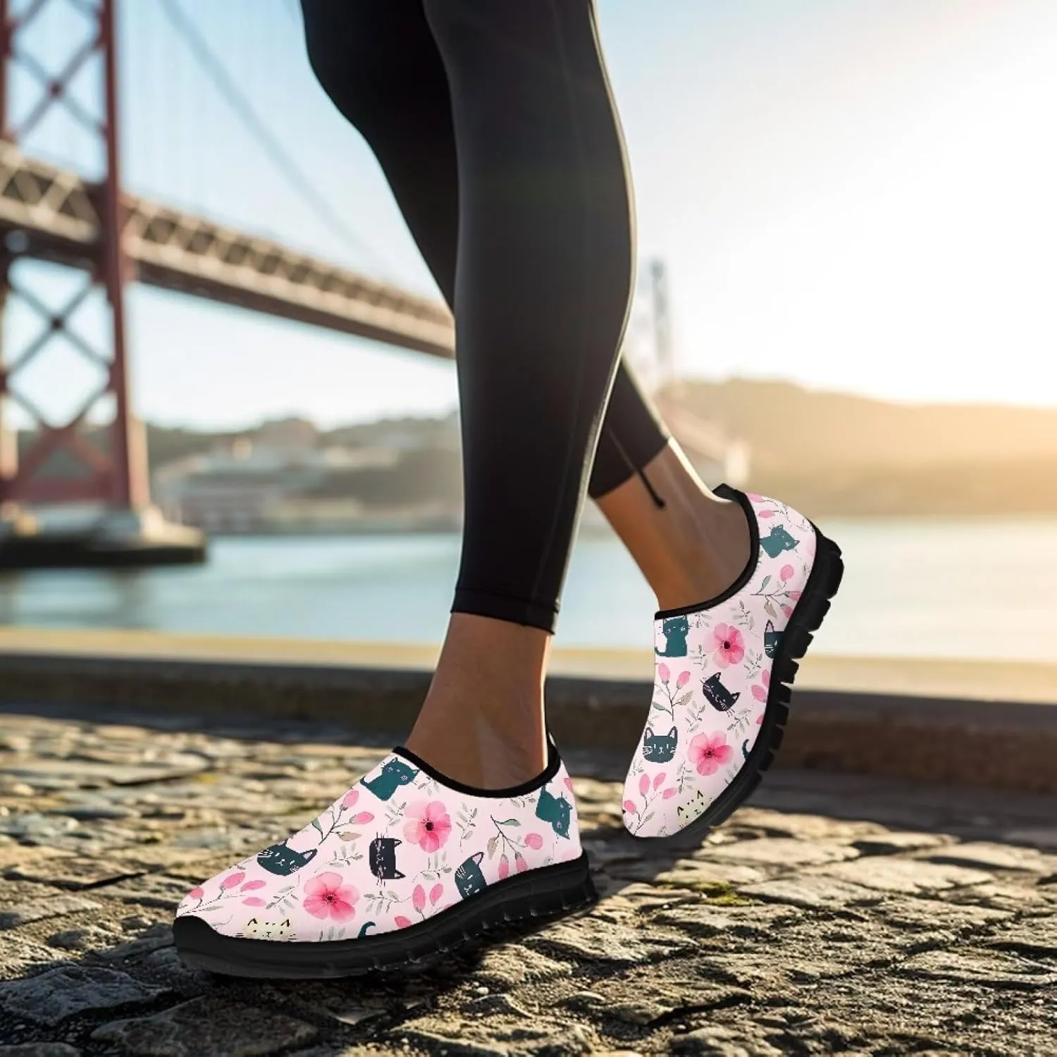 Classic Slip On Sneakers Lightweight Casual Running Shoe Woman Fashion Soft Elastic Loafers for Walk The Dog Size 5.5-11.5 Black Sole