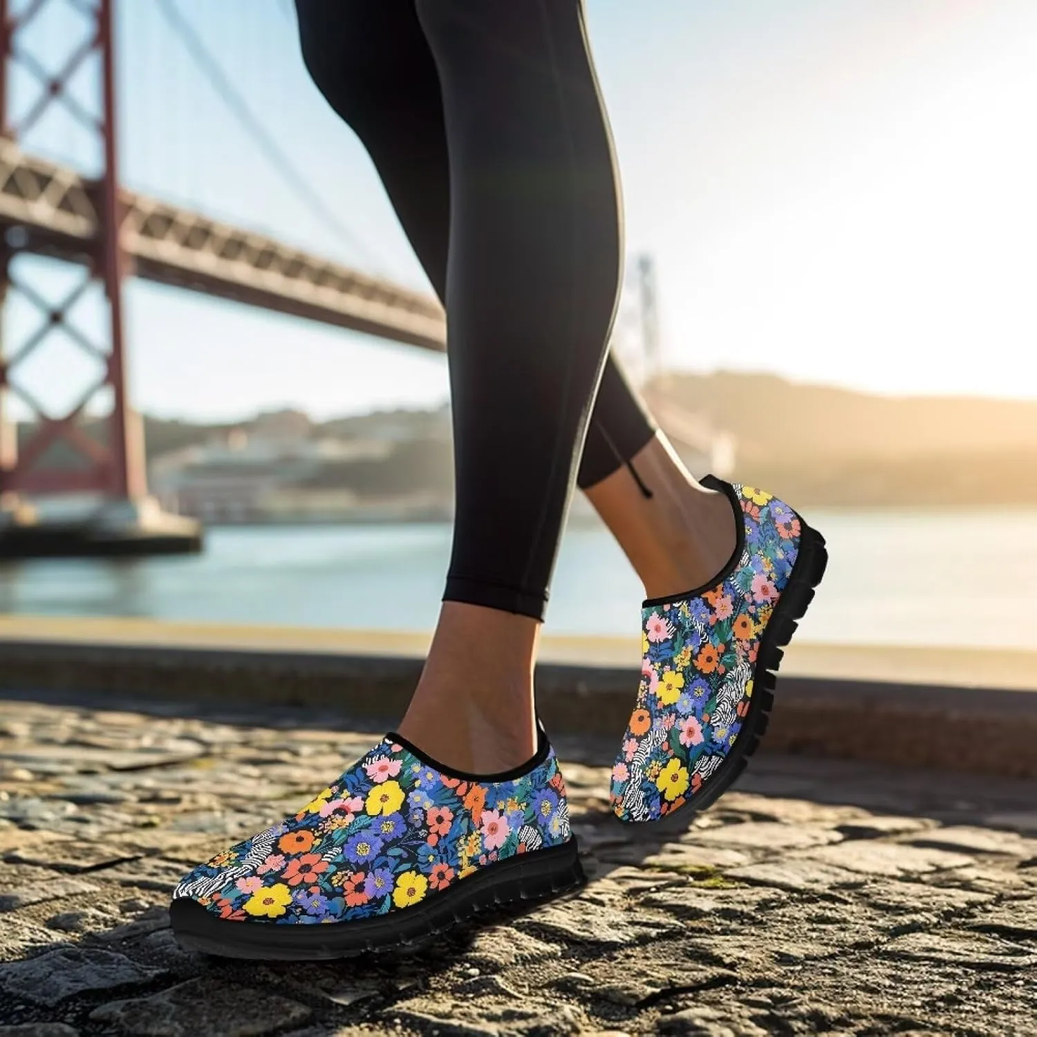 Classic Slip On Sneakers Lightweight Casual Running Shoe Woman Fashion Soft Elastic Loafers for Walk The Dog Size 5.5-11.5 Black Sole