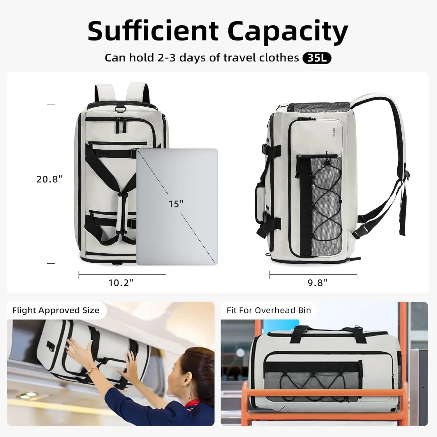 CLUCI Gym Bag for Men & Women, 35L Convertible Travel Sports Duffel Backpack with Shoe Compartment, Waterproof Carry-On for Fitness & Skateboard