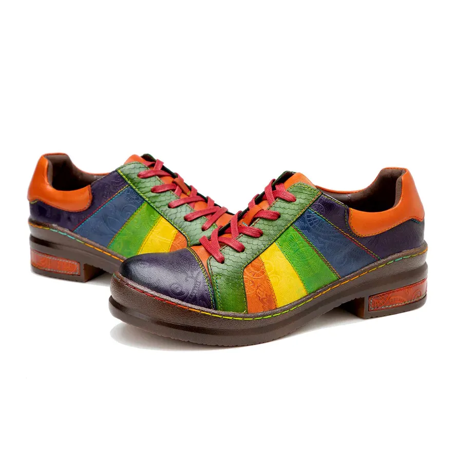 Comelyy Retro Hand-polished Rainbow Flat Shoes