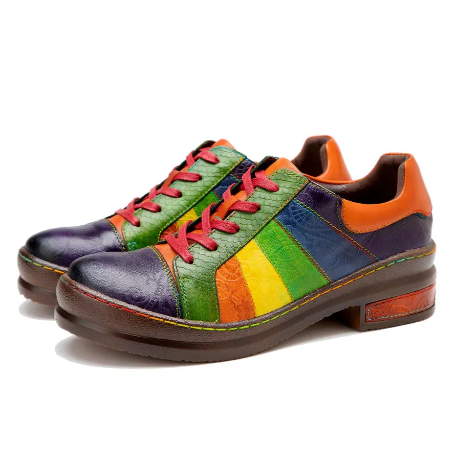 Comelyy Retro Hand-polished Rainbow Flat Shoes