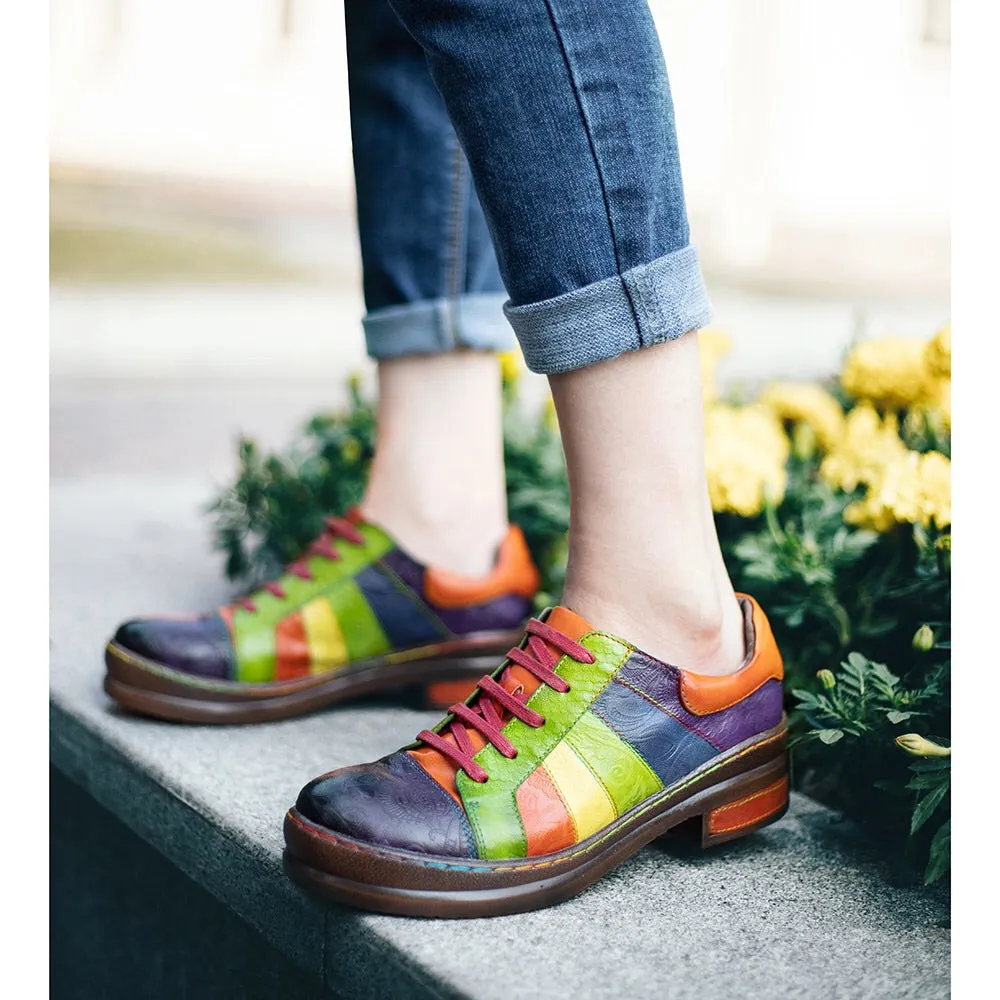 Comelyy Retro Hand-polished Rainbow Flat Shoes