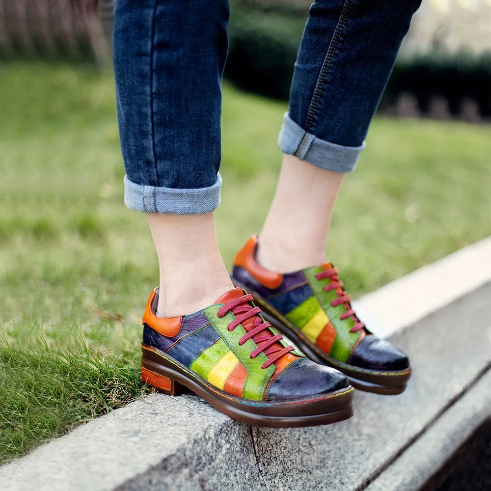 Comelyy Retro Hand-polished Rainbow Flat Shoes