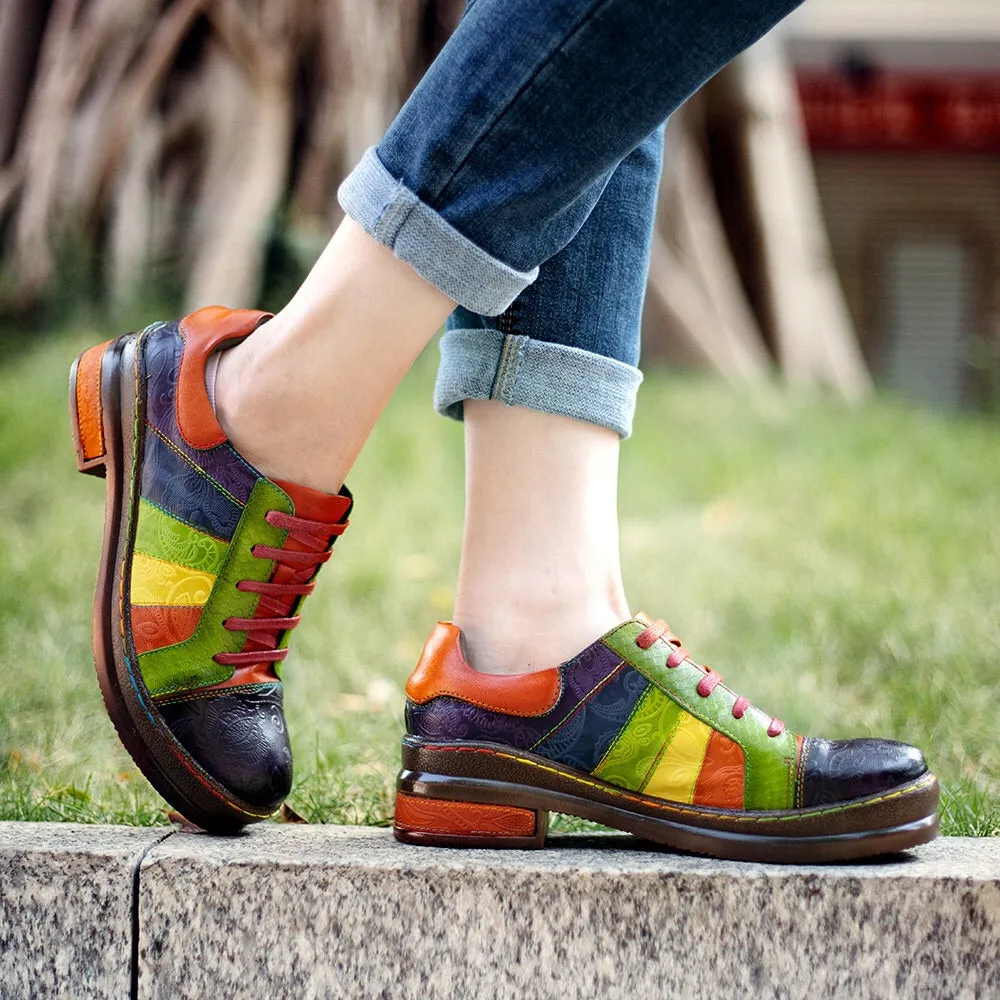 Comelyy Retro Hand-polished Rainbow Flat Shoes