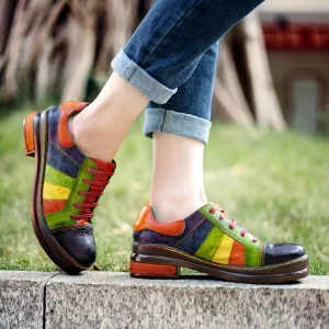 Comelyy Retro Hand-polished Rainbow Flat Shoes