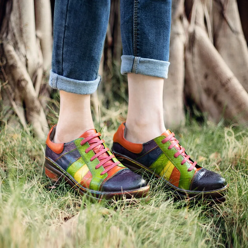 Comelyy Retro Hand-polished Rainbow Flat Shoes