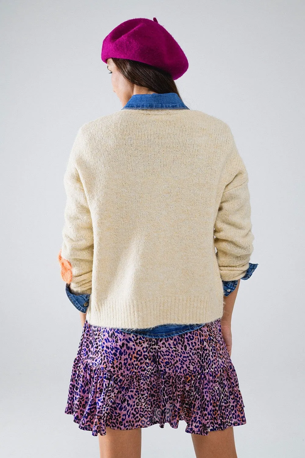 Cream Cardigan With Embroidered Flowers