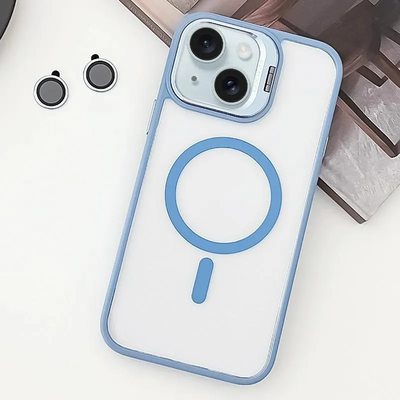 For Iphone 15 Magsafe Acrylic Hybrid Tpu Holder Phone Case With Lens Film