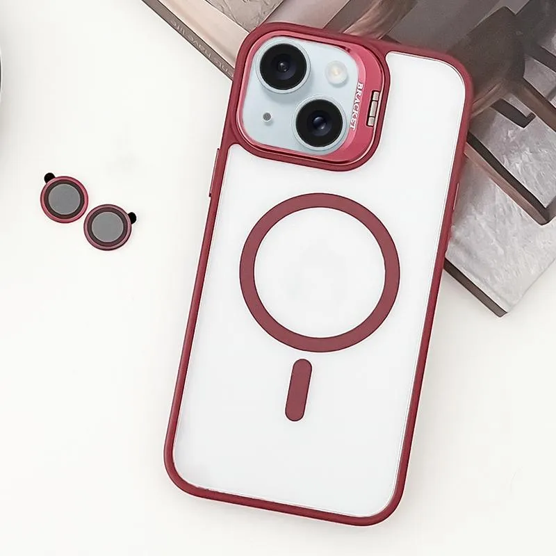 For Iphone 15 Magsafe Acrylic Hybrid Tpu Holder Phone Case With Lens Film