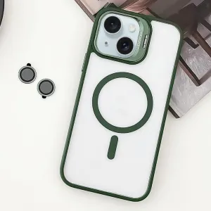 For Iphone 15 Magsafe Acrylic Hybrid Tpu Holder Phone Case With Lens Film