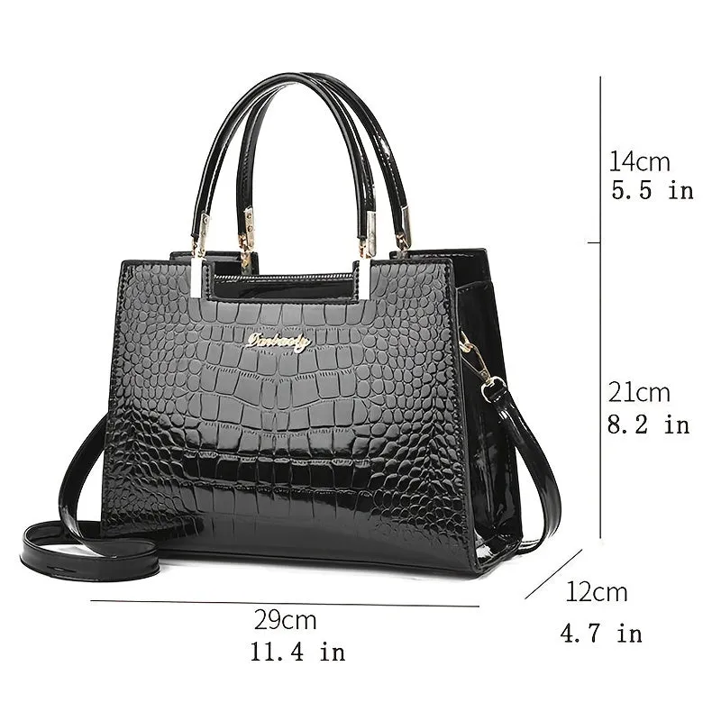 Gabriella | Shine Luxury Handbag with Crocodile Print