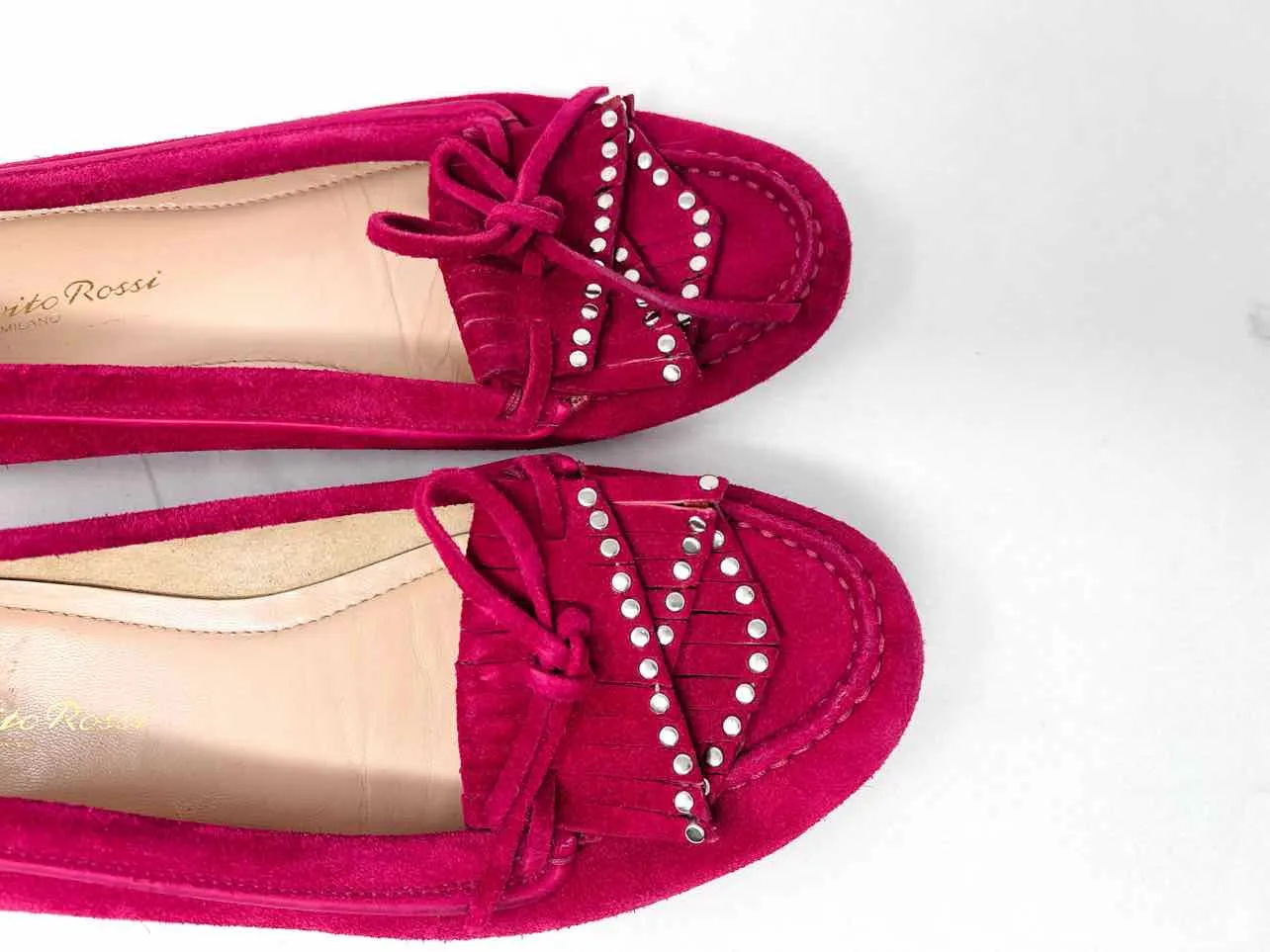 Gianvito Rossi Size 7 Hot Pink Embellished Suede Shoes Moccasins