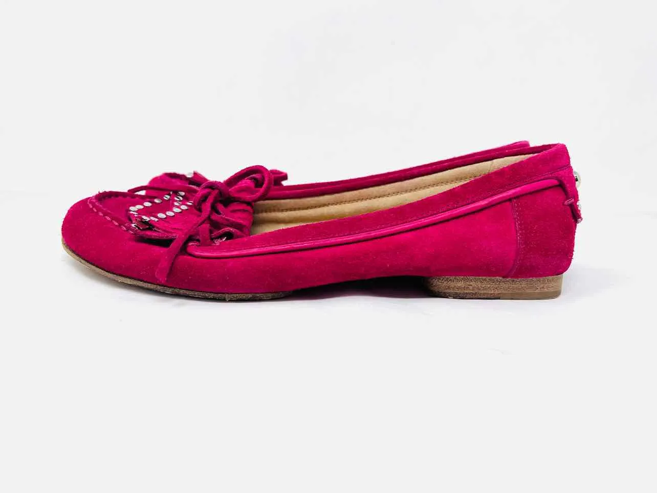 Gianvito Rossi Size 7 Hot Pink Embellished Suede Shoes Moccasins