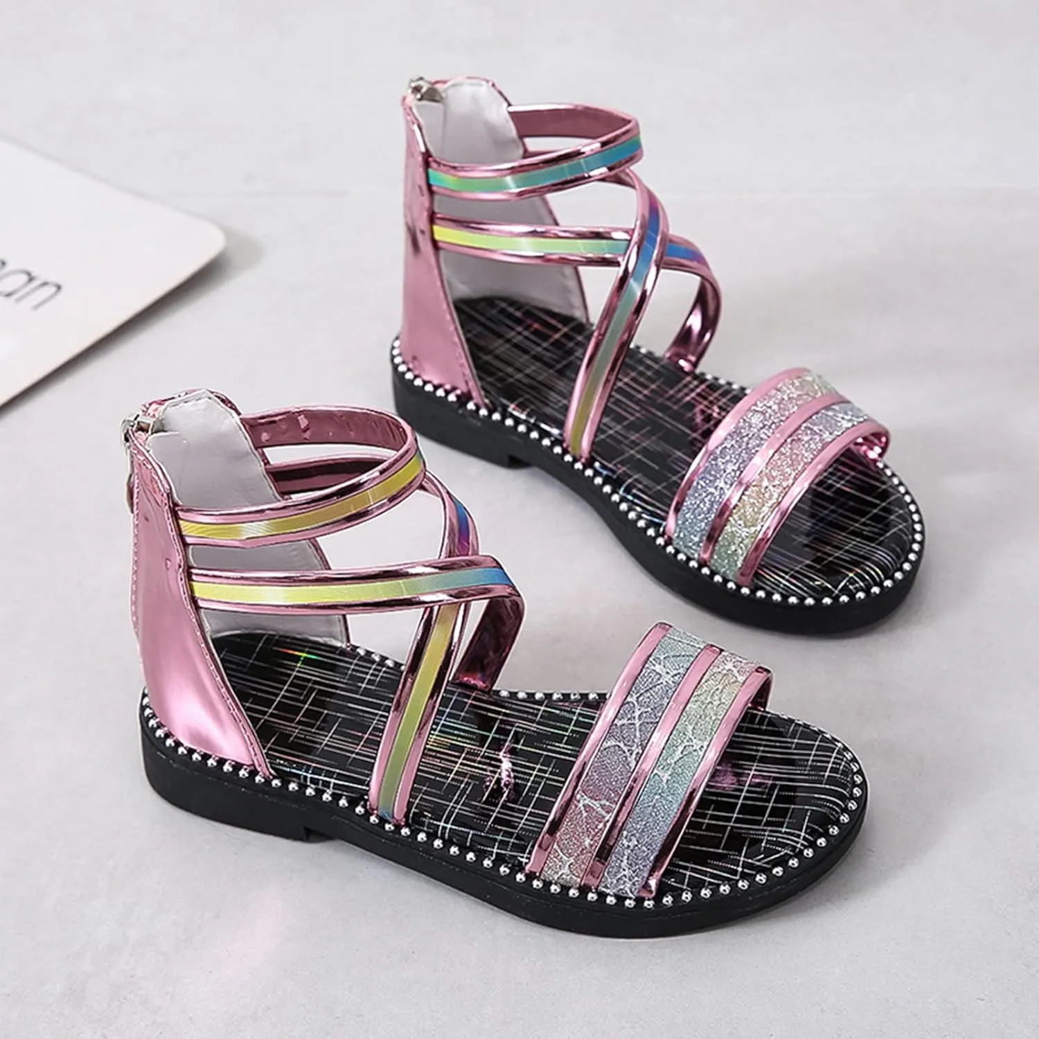 Girls Strap Sandals Flat Fisherman Thong Cross Strappy Sandals Kids Shoes Princess Kids Dress Sandals (Pink, 3 Years)