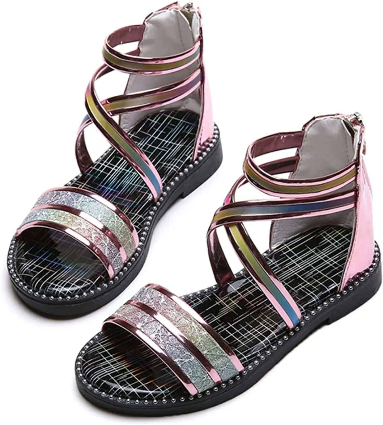Girls Strap Sandals Flat Fisherman Thong Cross Strappy Sandals Kids Shoes Princess Kids Dress Sandals (Pink, 3 Years)