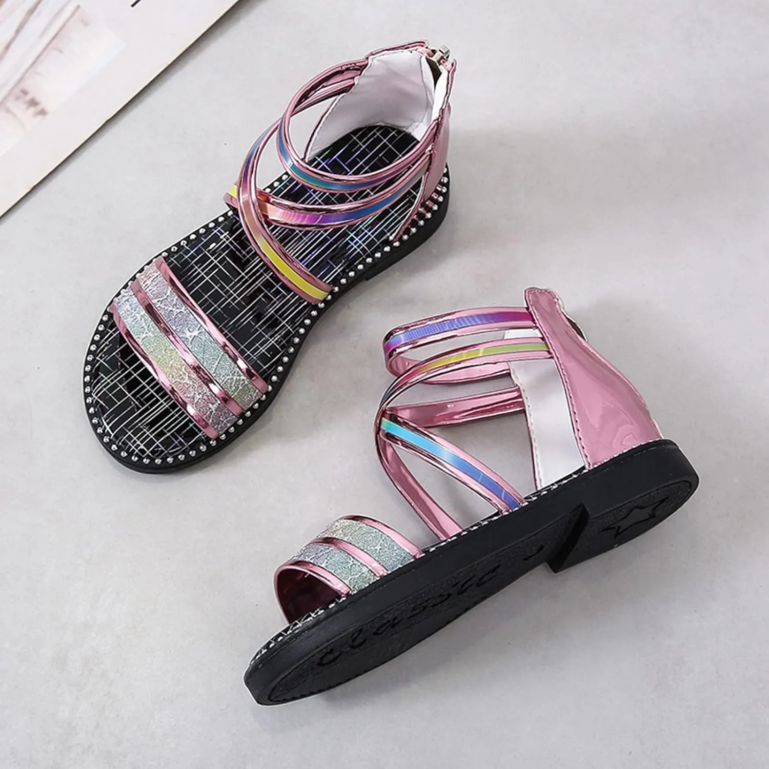 Girls Strap Sandals Flat Fisherman Thong Cross Strappy Sandals Kids Shoes Princess Kids Dress Sandals (Pink, 3 Years)