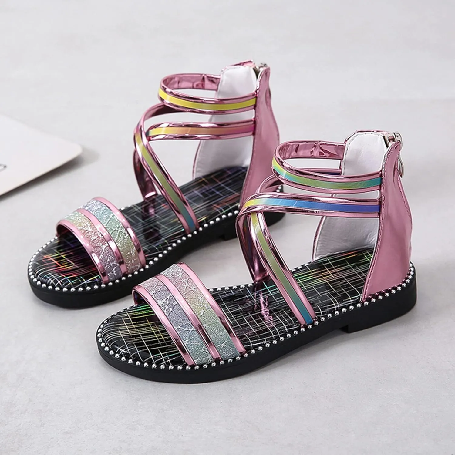 Girls Strap Sandals Flat Fisherman Thong Cross Strappy Sandals Kids Shoes Princess Kids Dress Sandals (Pink, 3 Years)