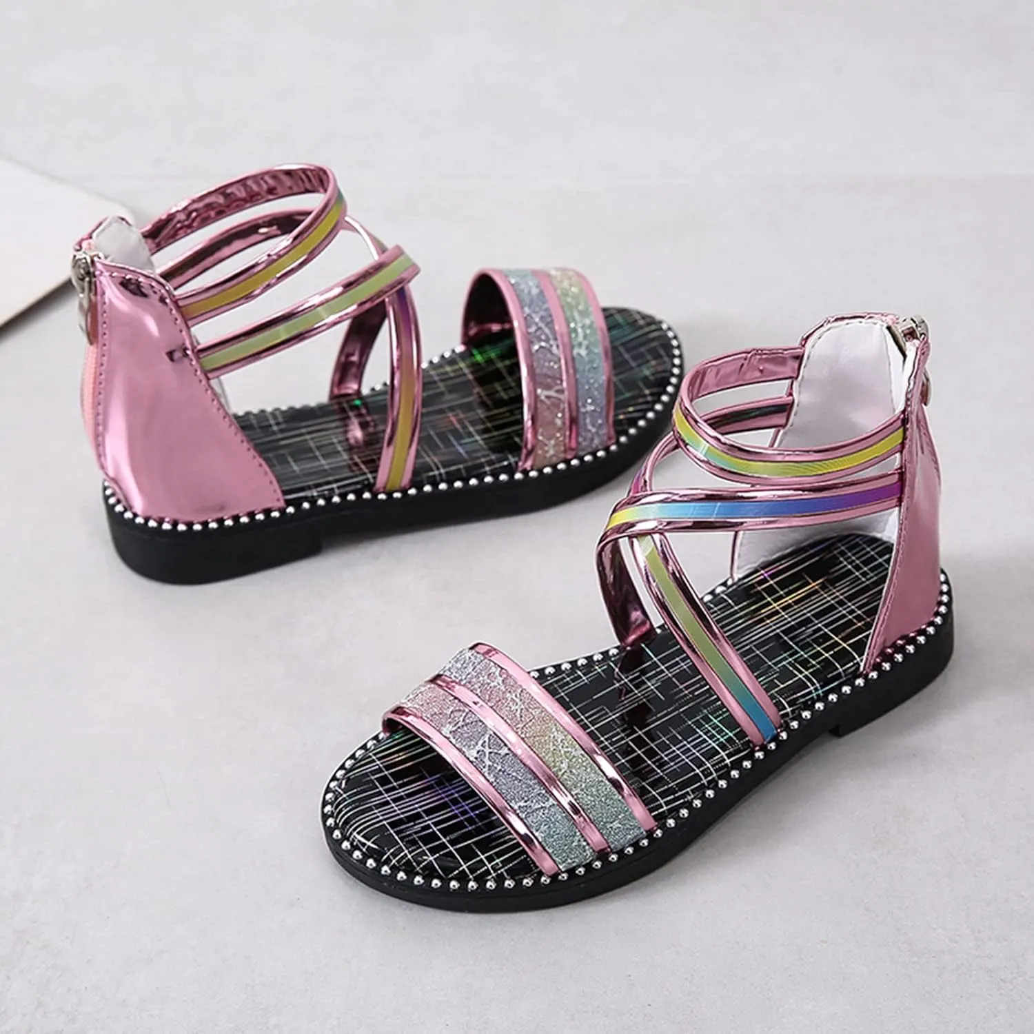 Girls Strap Sandals Flat Fisherman Thong Cross Strappy Sandals Kids Shoes Princess Kids Dress Sandals (Pink, 3 Years)