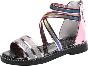 Girls Strap Sandals Flat Fisherman Thong Cross Strappy Sandals Kids Shoes Princess Kids Dress Sandals (Pink, 3 Years)