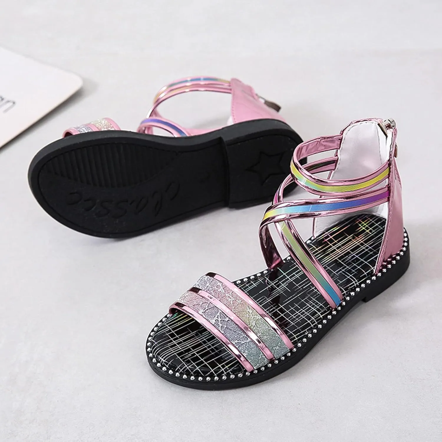 Girls Strap Sandals Flat Fisherman Thong Cross Strappy Sandals Kids Shoes Princess Kids Dress Sandals (Pink, 3 Years)