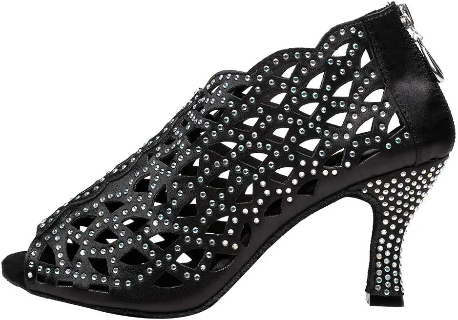 HROYL Latin Ballroom Dance Shoes for Women Latin Salsa Tango Open Toe Ankle Boots,YCL363