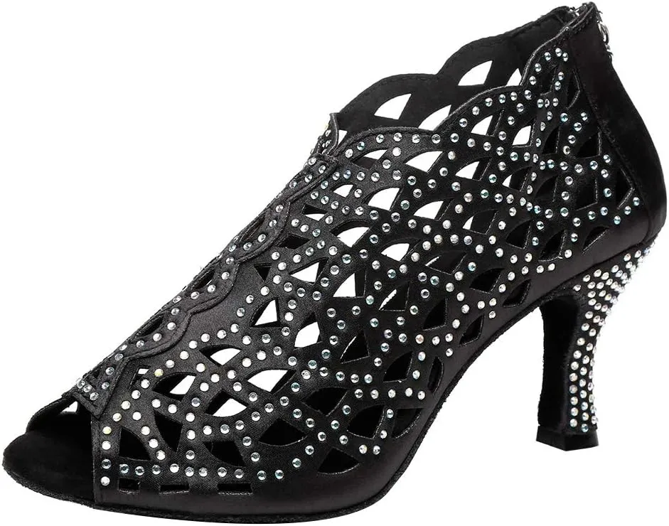 HROYL Latin Ballroom Dance Shoes for Women Latin Salsa Tango Open Toe Ankle Boots,YCL363