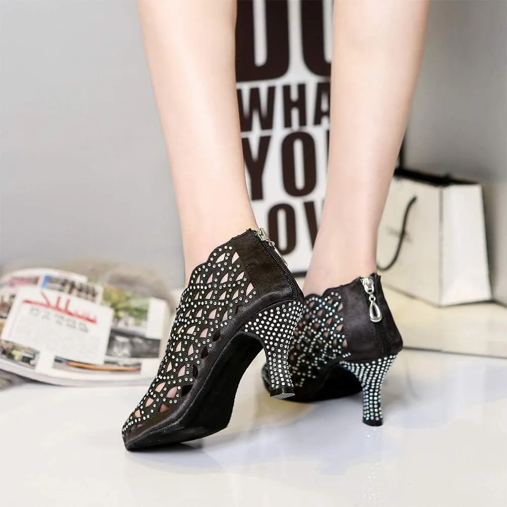 HROYL Latin Ballroom Dance Shoes for Women Latin Salsa Tango Open Toe Ankle Boots,YCL363
